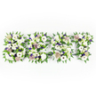 A quietly poignant horizontal tribute spells SON in three richly textured letters, photographed against a bright white background so every petal and leaf reads clearly. Each letter is built from a dense carpet of white blooms - large, crisp chrysanthemums and round, softly layered anemone-like flowers whose dark, near-black centers provide a calm, solemn punctuation. Interwoven among those white anchors are small clusters of pale lavender and light purple filler blooms that breathe gentle depth into each curve of the letters. The edges are lovingly traced with feathery green fern fronds that give motion and a natural frame, while compact green button chrysanthemums sit in hollows among the petals to add a fresh, dewy contrast. From above you can see the dark grey structural base peeking through in places, a subtle armature that holds the composition's precise shapes without distracting from the floral softness. The overall scent would be a quiet mix of clean white florals and green stems - cool, reassuring rather than overpowering - the kind of aroma that steadies a room during a service. As a local florist who arranges memorial pieces for families around Grove Park and the surrounding chapels, I imagine this tribute placed near a casket or on a remembrance table, its simple palette of white, lavender and green offering dignity and tender affection. The craftsmanship aims to balance clarity of lettering with layered texture, so onlookers can read SON immediately while also finding comfort in the small, intimate details of blooms and foliage. This design suits wakes and funerals held in Grove Park's small churches or community halls, providing a heartfelt, personal farewell told gently in flowers.