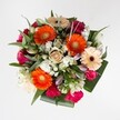 Brimming with the lively energy of Grove Park, this bouquet glows with uplifting orange Gerbera daisies at the forefront, their petals unfurling like a burst of sunshine over the Thames Path. Creamy peach Gerberas echo their brilliance in a gentler key, flanked by intense magenta and romantic blush roses whose curled petals whisper of special moments shared locally. Splashes of hot pink from playfully ruffled carnations mix alongside soft, cloudlike white spray chrysanthemums, offering visual lightness and contrast. Rising gracefully, ivory-white lily buds hint at blossoms yet to come. Surrounding all, a diverse embrace of green leaves-some broad and shiny, others slender and silver-edged-grounds the arrangement and hints at Grove Park's tranquil natural spaces. Crafted in a rounded, harmonious style, this bouquet is a celebration of joy-fit for birthdays, thank-you gifts, or simply to bring a piece of Grove Park's freshness and hospitality into the home.