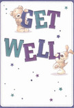 The design of this get well card is bright and uplifting, much like the welcoming streets of Grove Park where kindness is always in bloom. Two adorable characters-a fuzzy bear and a perky puppy-dance across a creamy backdrop, joyfully cradling and balancing the rich, bold letters spelling 'Get Well.' Vibrant indigo and teal hues pop against the gentle light, while whimsical stars glitter in blues and purples overhead, conjuring feelings of hope that echo through local parks after a rain. Every detail is rendered with care: the softness of fur, the comforting curves of the letters, the lively sparkle of each whimsical star. The illustration echoes the emotional nourishment of a thoughtfully arranged bouquet delivered with love from Grove Park Florist, bringing genuine comfort to anyone facing recovery. This card offers more than a message-it is a visual embrace, enveloping its recipient in cheerful optimism and the promise of brighter days within the Grove Park community.