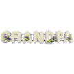 A serene floral arrangement spells out GRANDPA in tall, confident capital letters laid out in a straight line against a clean white background, reminiscent of the simple, light interiors of many Grove Park chapels. Each letter is filled to the brim with small white blooms - most likely chrysanthemums or carnations - pressed closely together to form a thick, cushion-like surface. The petals overlap densely, lending a sense of fullness and continuity from one end of the word to the other, with the rounded edges and inner shapes defined by delicate shifts in light and shadow. Woven gently into this field of white are pockets of deep purple and lilac flowers, accompanied by sprigs of lush green foliage. These coloured accents appear in balanced positions within the letters - decorating the start of the G, the open centres of the As, and key points on the D, P, and final A - offering soft points of focus without overwhelming the calm design. A slim, dark green support frame sits almost entirely concealed beneath the blooms, holding the letters together as a single tribute while allowing the flowers to take centre stage. The composition suggests a deeply personal farewell, suitable for a grandfather's funeral in Grove Park, whether placed near a photograph at a reception in a local hall or along the front of a coffin during the service. It conveys a sense of quiet honour, reflecting the warmth of family ties and the gentle rhythm of everyday life along the tree-lined streets and riverside paths nearby.