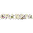 Captured against a bright white background, this floral name tribute spells GRANDPA in bold, three-dimensional letters, intended as a heartfelt funeral arrangement for a beloved grandfather from the Grove Park community. Each of the seven capital letters is crafted from densely packed white chrysanthemums, their small, multi-layered petals overlapping to form a thick, cushion-like surface that feels both soft and substantial. Around the edge of every letter runs a slender border of lilac and purple flowers, likely statice or similar delicate blooms, that traces the outline and creates a gentle band of colour to separate the white petals from the space around them. Several letters are further enhanced by tasteful accent sprays: on the 'G' and the first 'A', vivid pink and fuchsia flowers, together with a single white lily-like bloom and sprigs of bright green foliage, are arranged in compact clusters that rest gracefully on the bed of white. The 'D' and another 'A' carry matching sprays, echoing the pinks, purples, and greens to create a sense of visual rhythm across the tribute. A narrow, dark green support bar lies behind the blooms, barely visible but essential for keeping the letters aligned and ready to display at a church, crematorium, or graveside in or around Grove Park. The lighting in the photograph is soft and even, revealing the subtle textures of each petal without harsh shadows. Overall, the tribute radiates quiet dignity and affection, a personalised floral message that gently speaks of love, gratitude, and remembrance for Grandpa on a day of goodbye.