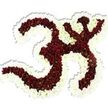 A serene, sculptural floral rendering of the sacred Om (Aum) symbol rests against a pure white backdrop, its form defined with the quiet precision of a seasoned florist's hand. The main silhouette - the characteristic '3'-like curve, the flowing S-shaped stroke that descends, and the small crescent-and-dot motif above - is densely built from thousands of tiny, deep maroon-red chrysanthemum-type blooms. Each of those velvety, pompon-like flowers carries a subtle lime-green eye at its centre, a natural flicker of contrast that gives the dark red mass a gentle, living texture. Encircling and tracing the negative spaces is a thick, undulating halo of pristine white spray chrysanthemums; their soft petals form a crisp outline that lifts the symbol off the white surface and creates a delicate glow. A soft drop shadow under the piece hints at its three-dimensional presence, while the tightly packed petals read as plush and tactile - the sort of texture you imagine cool and slightly dewy to the touch. In soft morning studio light the arrangement feels both reverent and hopeful, ideal for meditation corners, memorial tributes, or cultural ceremonies in Grove Park and nearby Lewisham halls. The scent is faintly earthy and green, like an evening garden after rain, reinforcing a sense of calm and continuity. As a local floral artist might explain when delivering to addresses near Grove Park station or Chinbrook Meadows, this Om arrangement balances artistry and devotion: precise in its geometry, rich in colour, and composed to invite quiet reflection and a feeling of shared heritage.